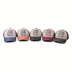Washed Cotton Print Baseball Cap Casual Distressed Letter Peaked Cap