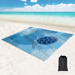 Sandproof Portable Beach Mat with Corner Pockets & Mesh Bags