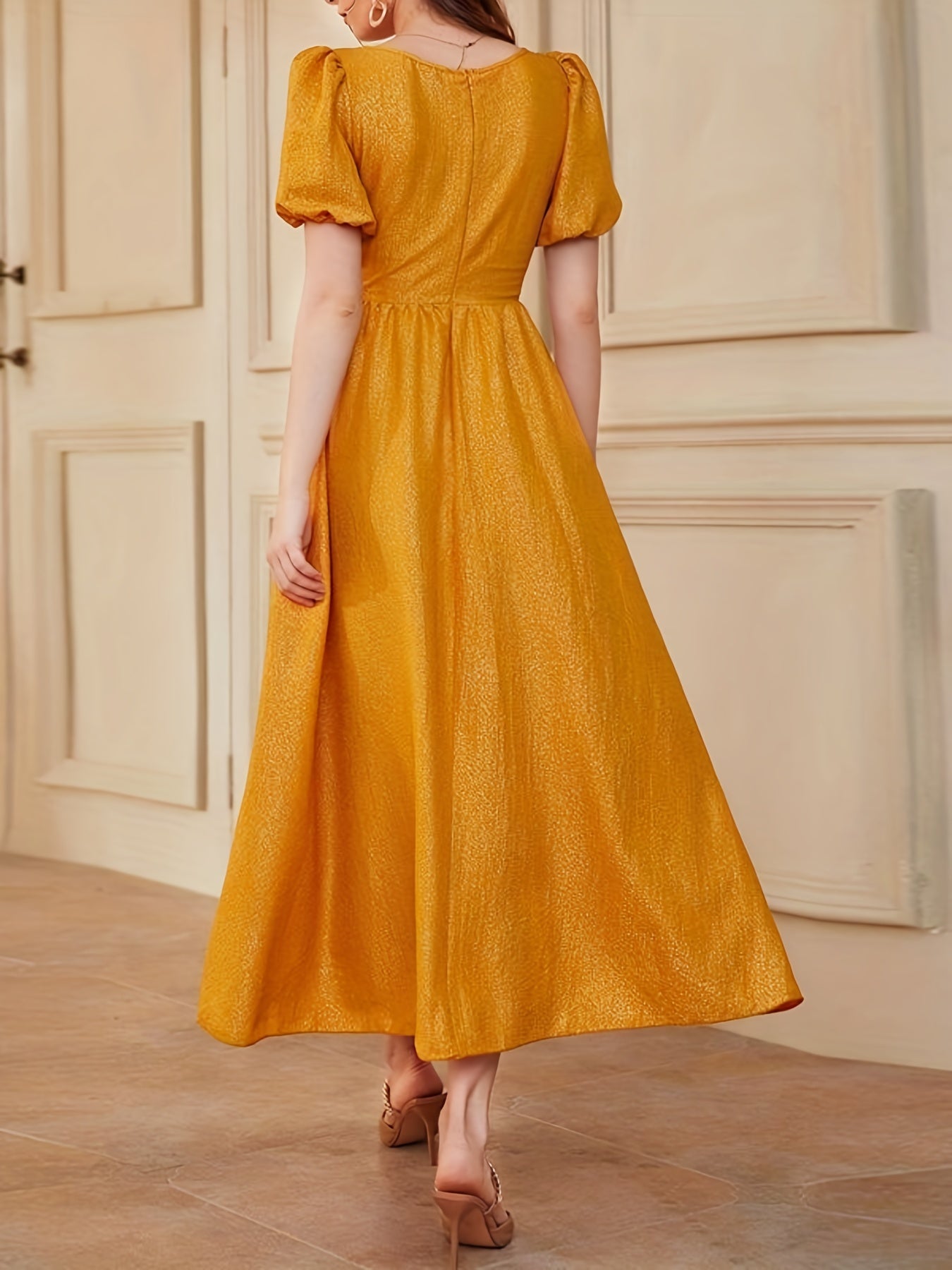 Square Neck Flower Patchwork Dress Short Sleeve Party Wear