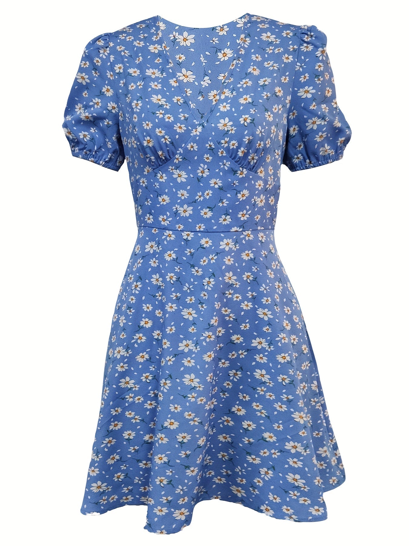 Floral Print V Neck Dress Short Sleeve Casual Spring Summer Women's Clothing