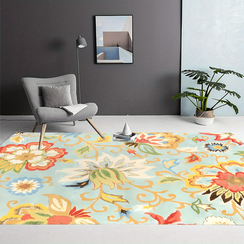 Floral Living Room Rug Area Rugs Machine Washable Non Slip Kitchen Rug