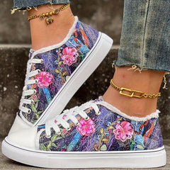 Women's Flower Pattern Canvas Shoes Casual Lace Up Outdoor Shoes
