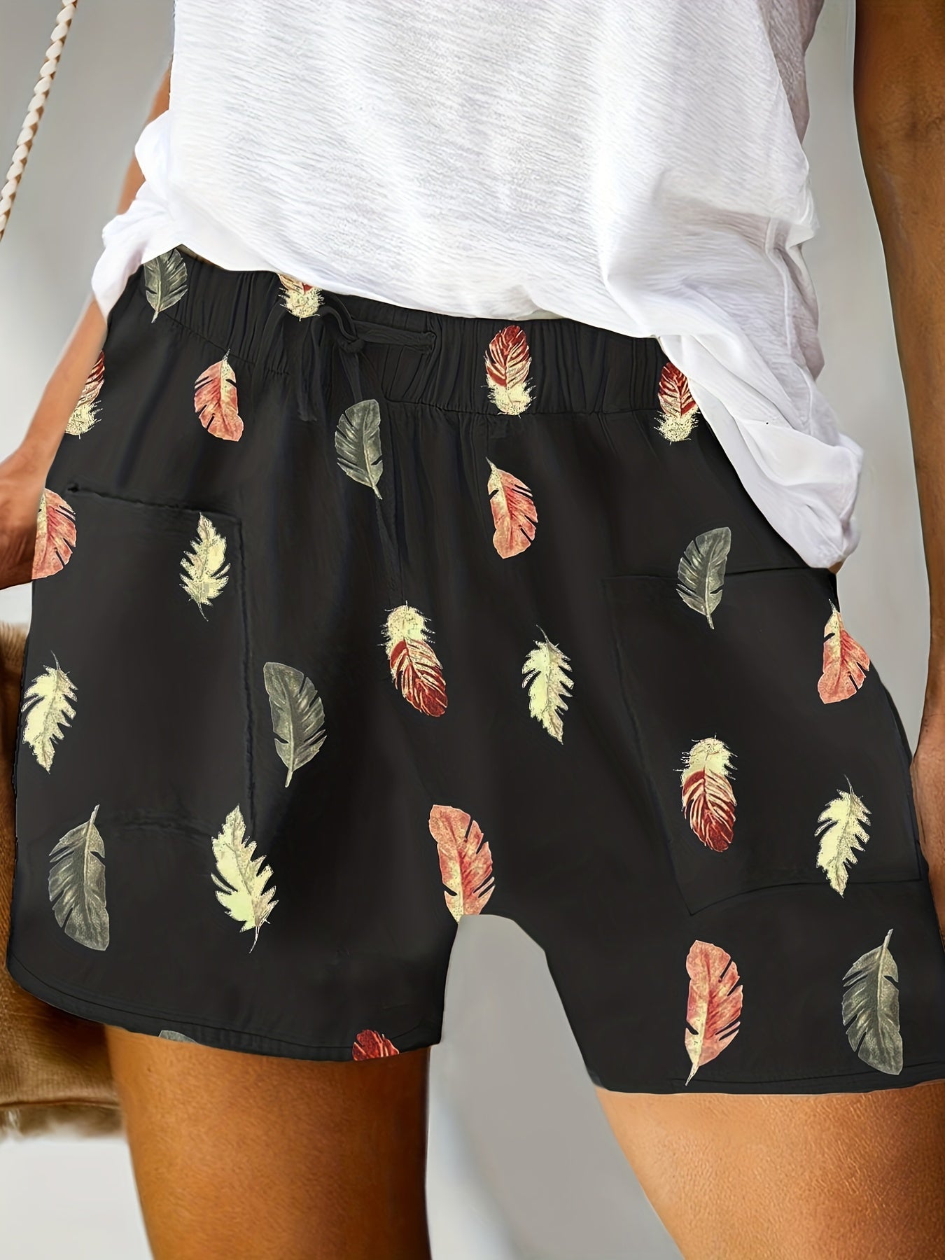 Solid Drawstring Shorts Casual Elastic Waist Wide Leg Shorts Women's Clothing