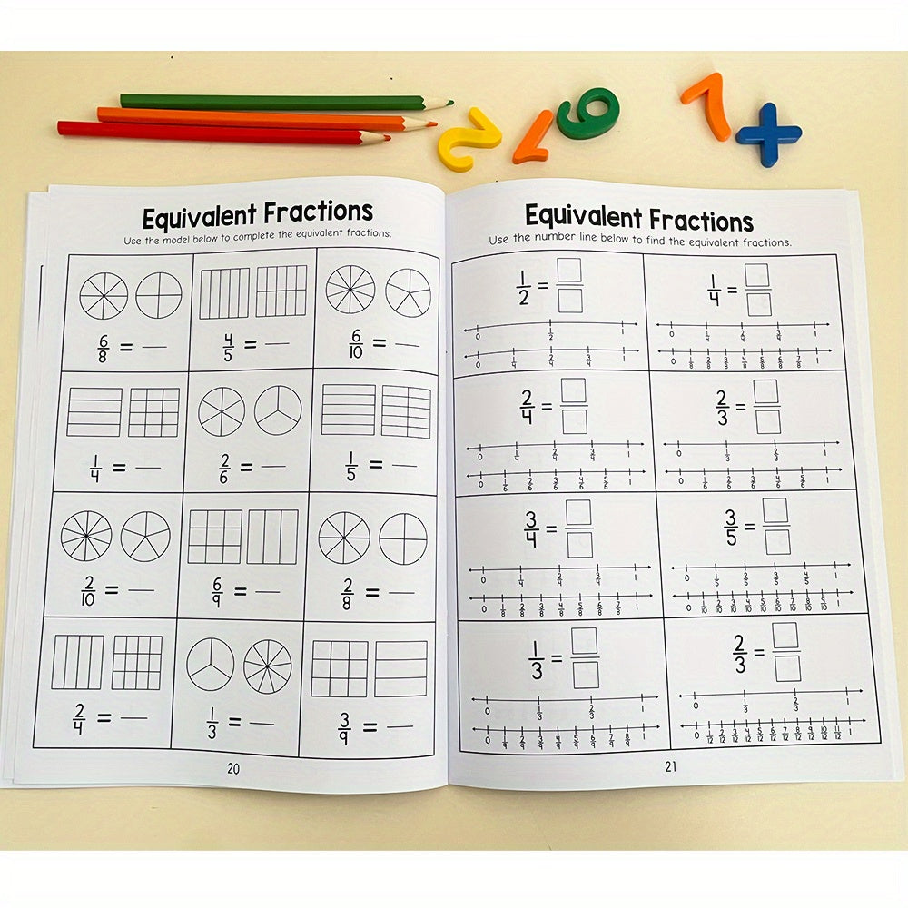 Fractions Practice Book for Ages 3-5 with Colorful Illustrations
