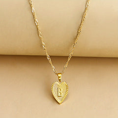 Lucky 26 Letters Necklace Hexagon Pendant Peach Heart Clavicle Chain