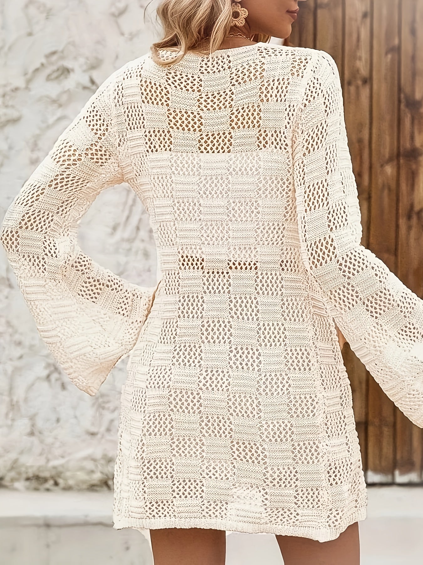 Solid Hollow Out Tie Front Cardigan