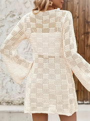 Solid Hollow Out Tie Front Cardigan