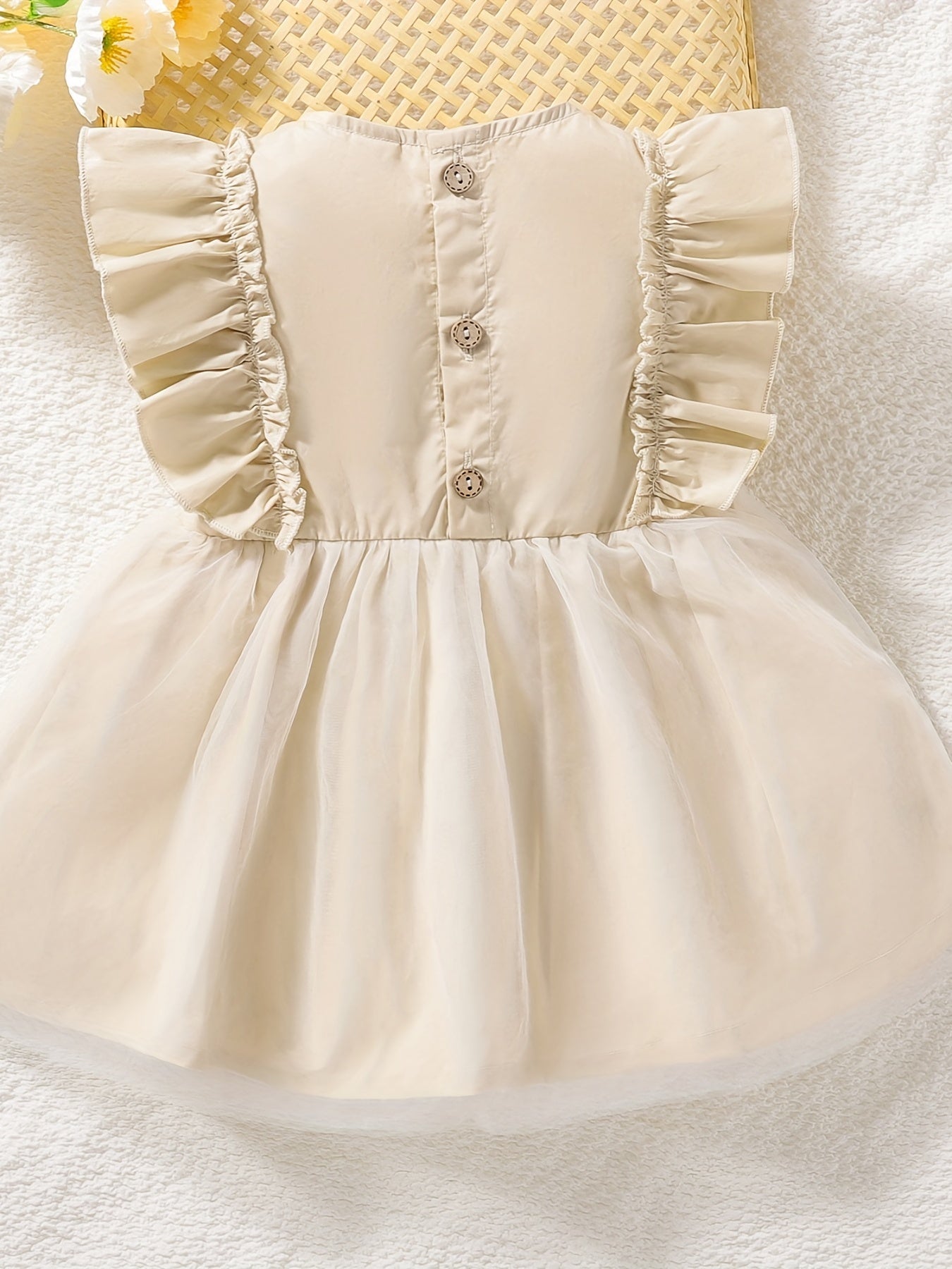 Baby Girls Casual Fly Sleeve Round Neck Mesh Dress Clothes