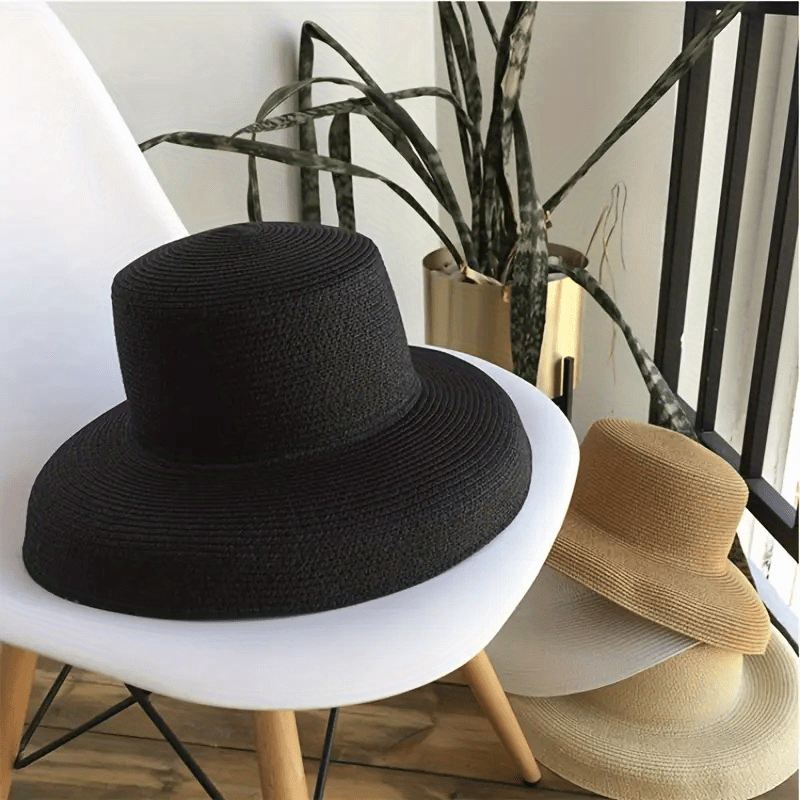 Vintage French Hepburn Style Straw Sunshade Hat for Travel Seaside Unisex