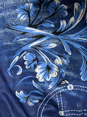Denim & Floral Print Leggings High Stretch