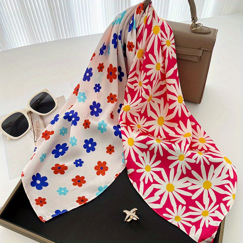 Daisy & Cartoon Flower Print Bandana Scarf Shawl Wrap Gift For Mother