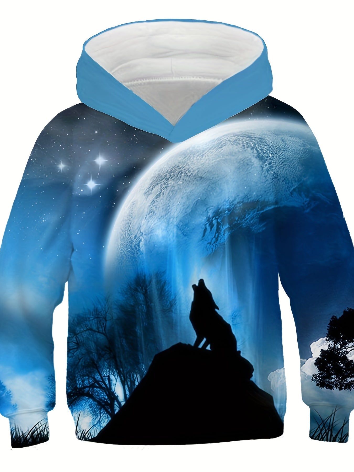 Boy's Wolf & Moon Graphic Hoodie Casual Outdoor 3D Print Sweatshirt