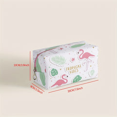 Flamingo Pattern Makeup Bag Roomy Square PU Makeup Pouch Zipper Travel Organizer