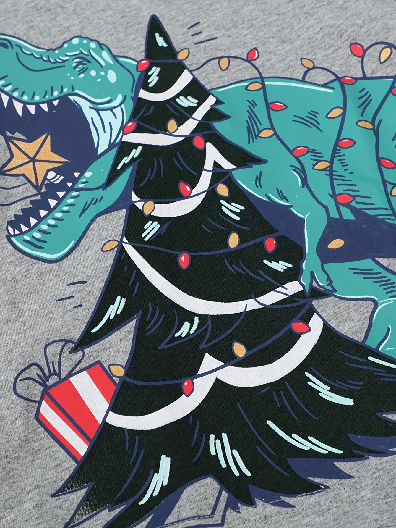 Dinosaur & Christmas Tree Print Kid's Pullover Long Sleeve Top