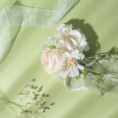 Polyester Beige Strap Wrist Flower For Women Bride Girls