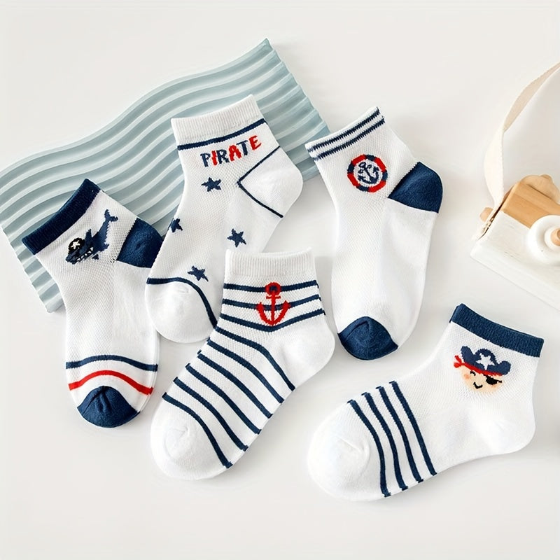 5pairs Baby Boys Cartoon Pattern Socks Breathable Low Cut Boat Socks