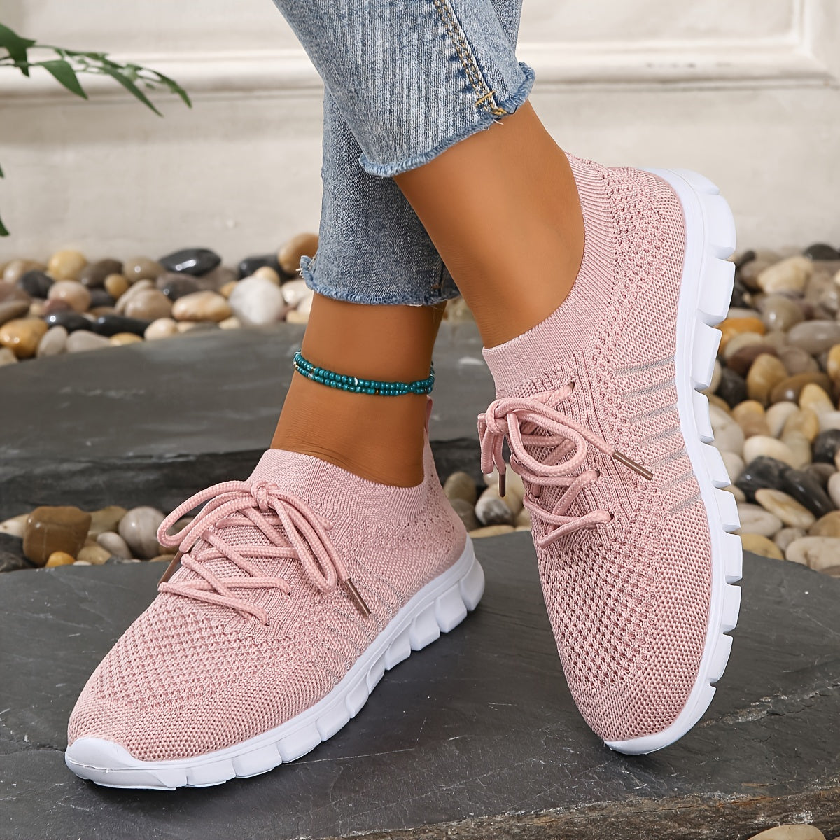 Mesh Breathable Woven Shoes Lace Up Walking Shoes