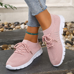 Mesh Breathable Woven Shoes Lace Up Walking Shoes