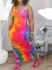Plus Size Tie Dye Tank Maxi Bodycon Dress