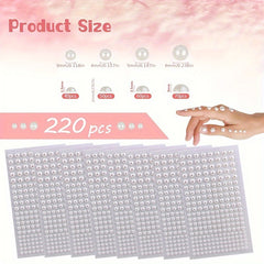 220pcs Self Adhesive Hair Pearls Stickers Mix for DIY Crafts