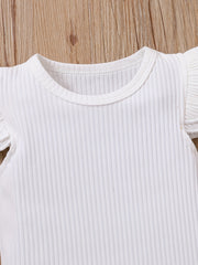 Baby Girl Causal Set Cotton Flying Sleeve Jumpsuit & Corduroy Suspender Skirt