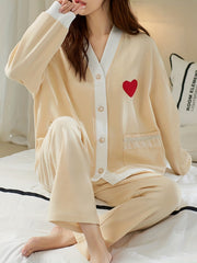 Heart Print Lounge Set Long Sleeve Top & Pants