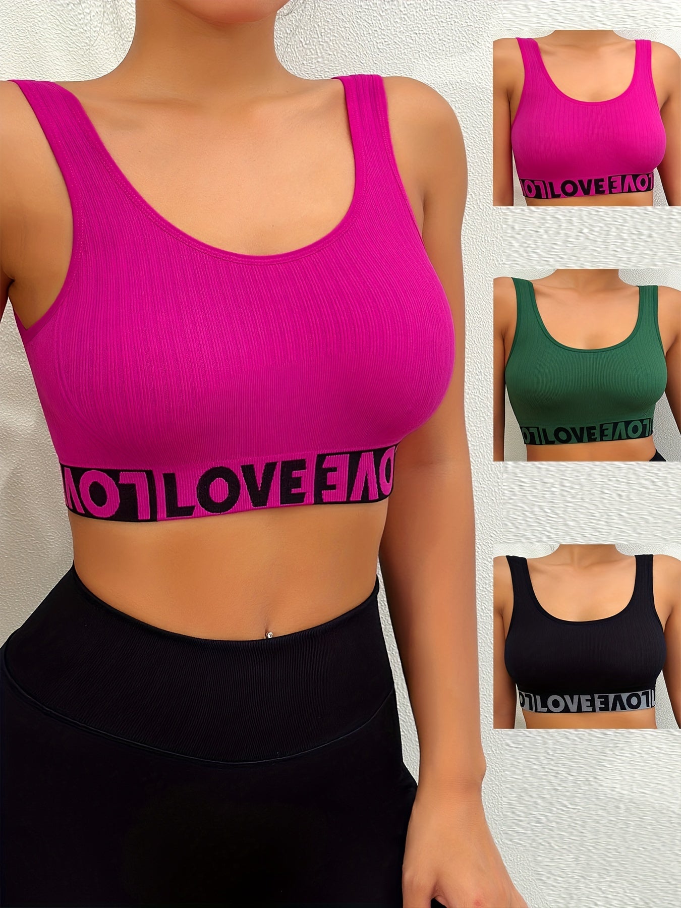 3pcs Letter Print Sports Bras Comfy & Breathable