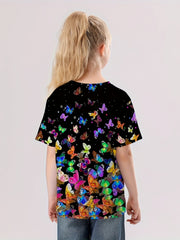 Butterfly Graphic Short Sleeve T-shirt Girls 3D Print Pullover Tees