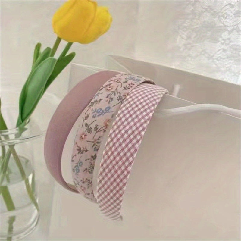 3pcs Sweet Floral Plaid Wide Brim Headband Hair Accessories Gift For Girls