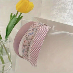 3pcs Sweet Floral Plaid Wide Brim Headband Hair Accessories Gift For Girls