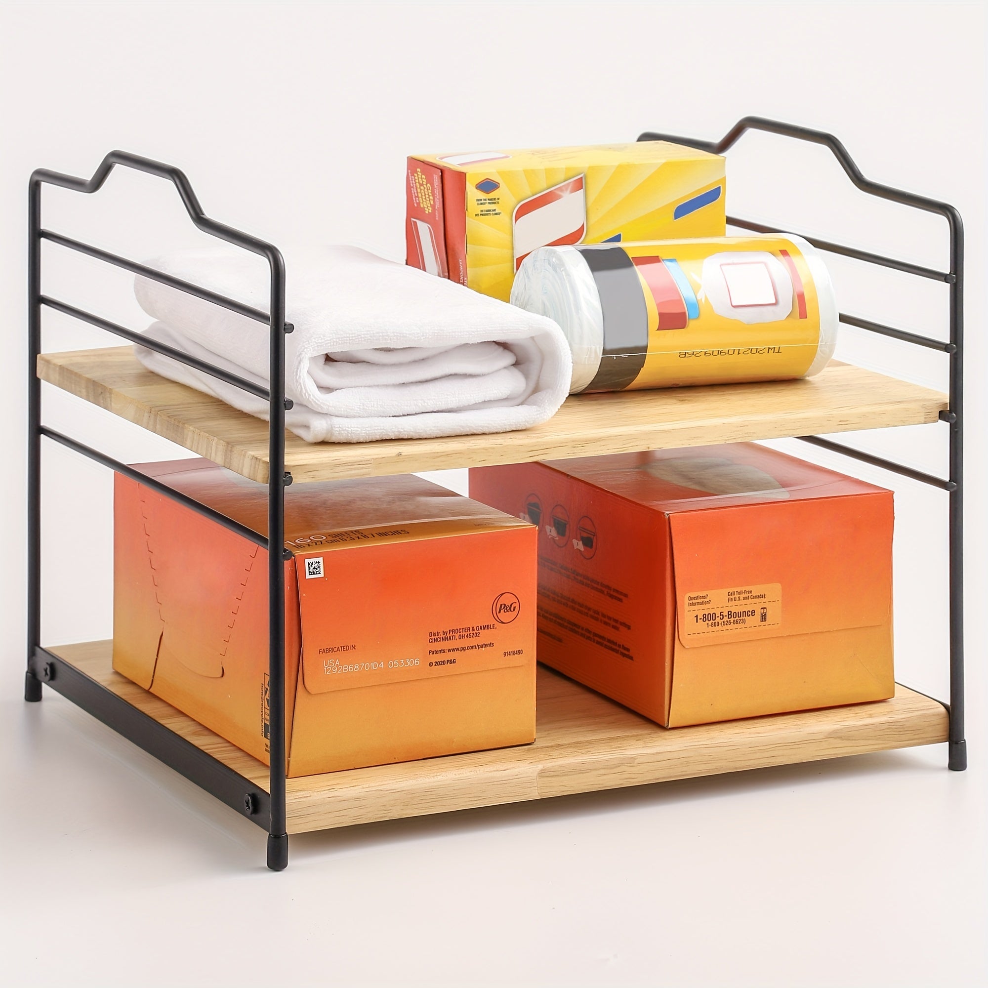 Adjustable Bamboo Spice Rack 2 Tier Standing Shelf Under Sink Organizer