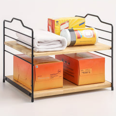 Adjustable Bamboo Spice Rack 2 Tier Standing Shelf Under Sink Organizer