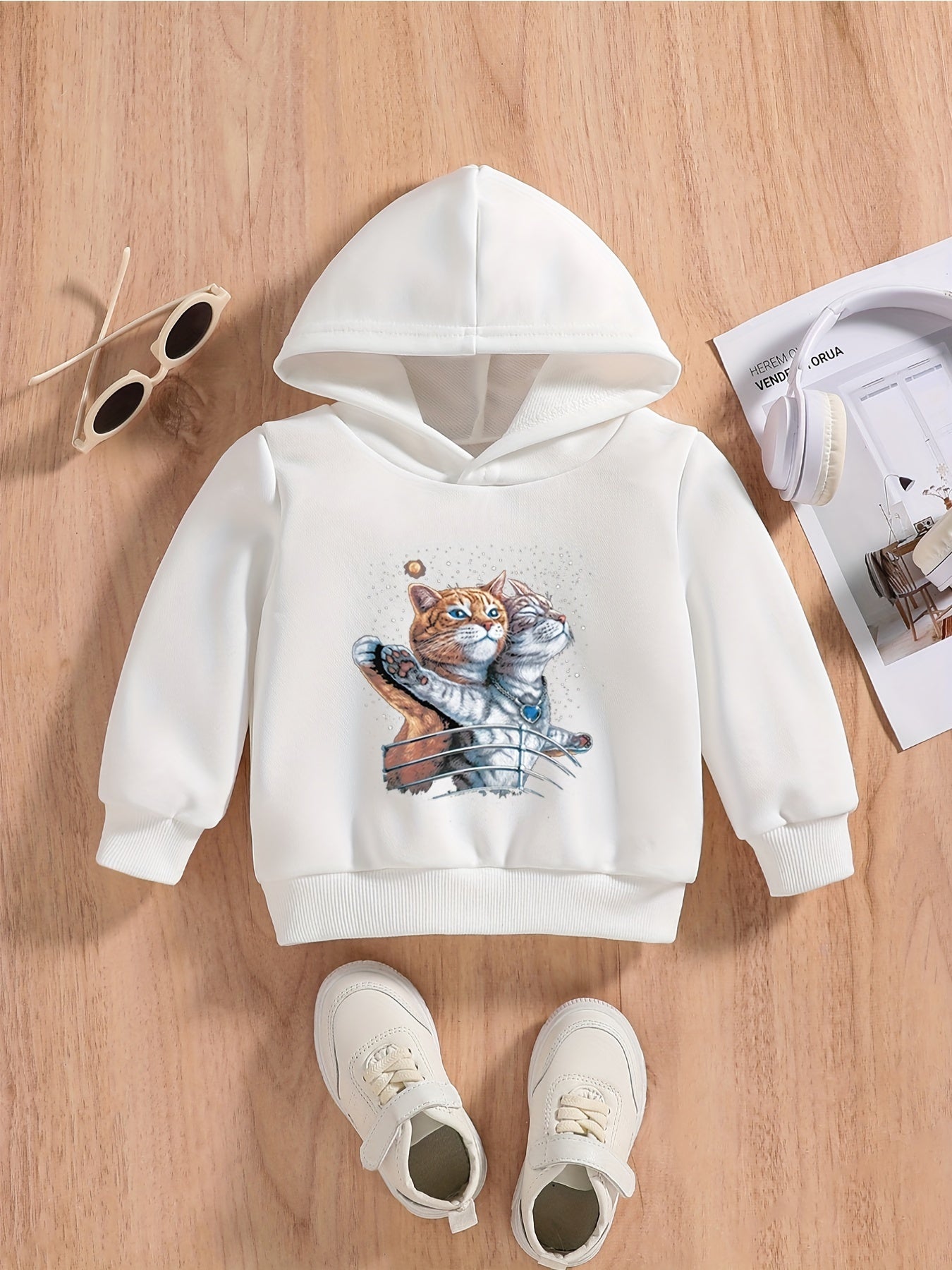 Cats Print Baby Boys Hooded Sweatshirt for Spring Fall