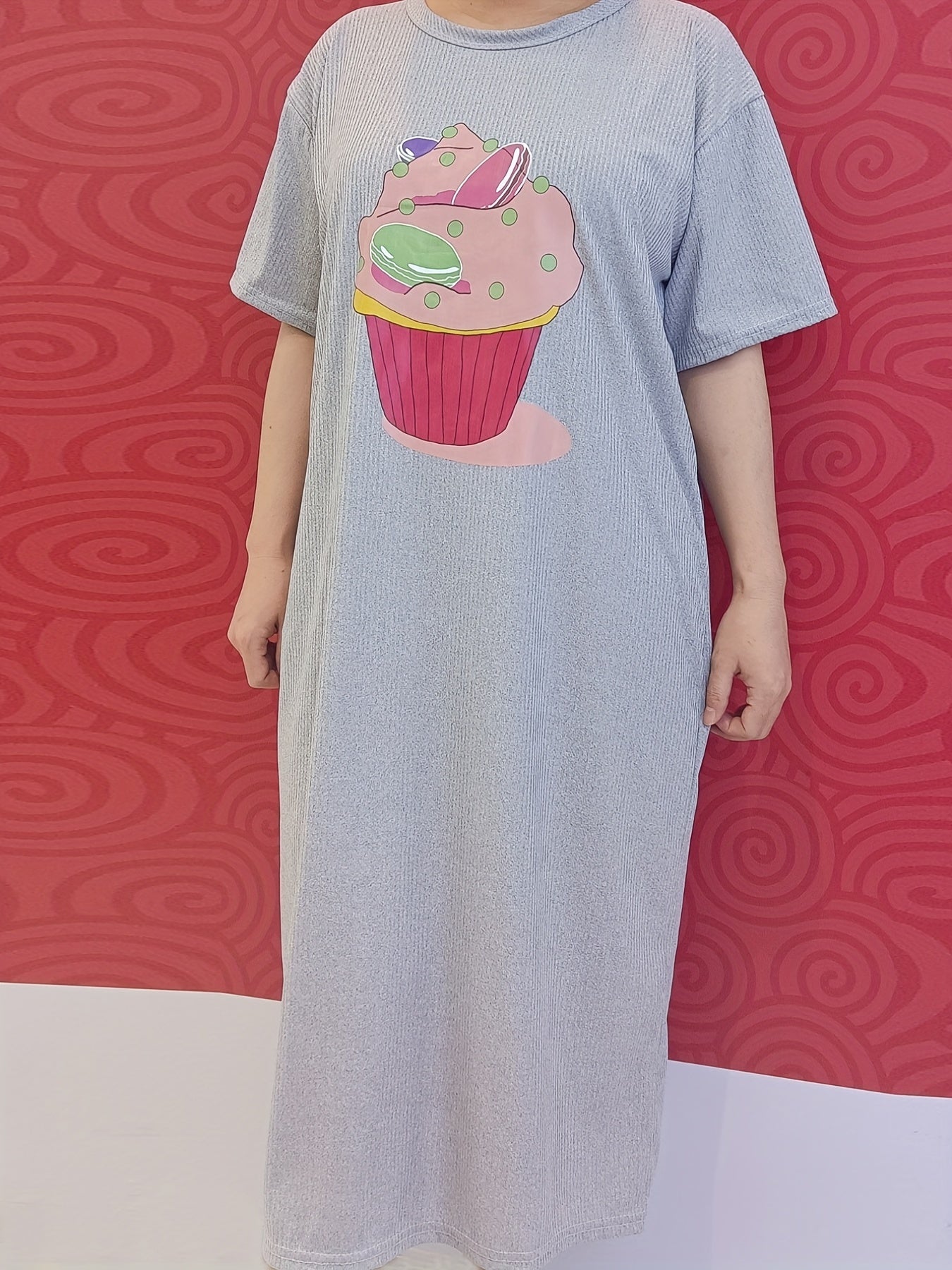 Ice Cream Print Lounge Dresses Soft & Comfy Short Sleeve Loose Home Dress