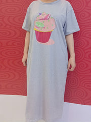 Ice Cream Print Lounge Dresses Soft & Comfy Short Sleeve Loose Home Dress