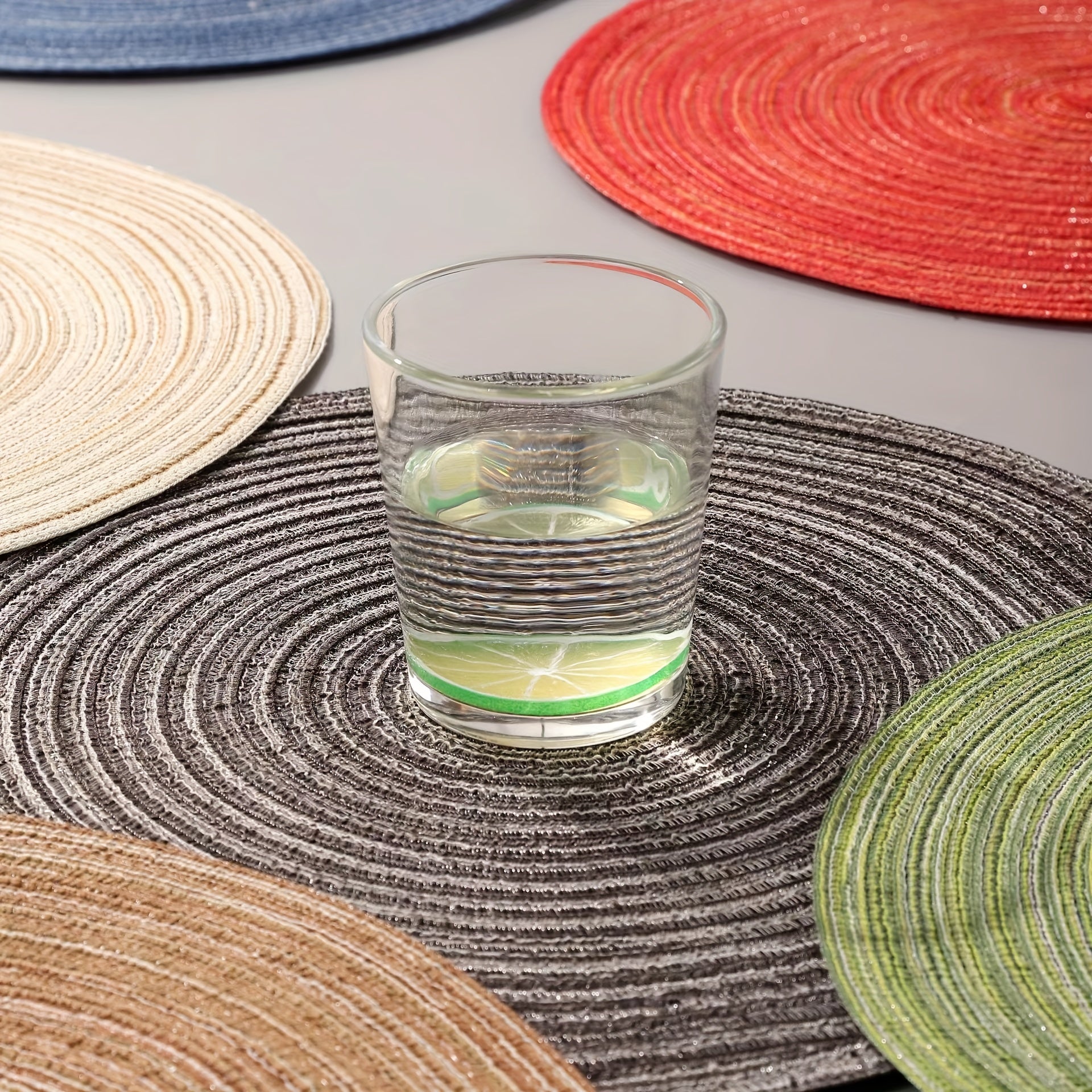 1pc Round Plastic Placemats Solid Fabric Table Mat Heat Insulat