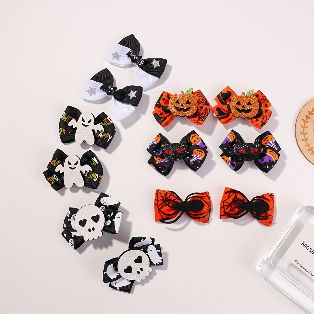 6pcs Baby Girls Funny Bow Hairpin Headwear Pumpkin Ghost Spider Cat Decor Clips