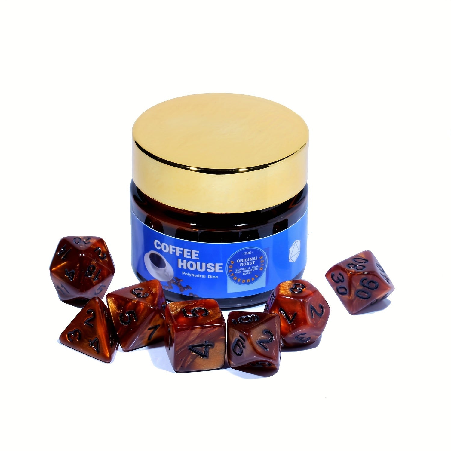 Coffee Dice Set w/ Bottle for Tabletop Games