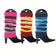 2 Pairs Striped Knitted Leg Warmers Warm Colorblock Knee High Socks