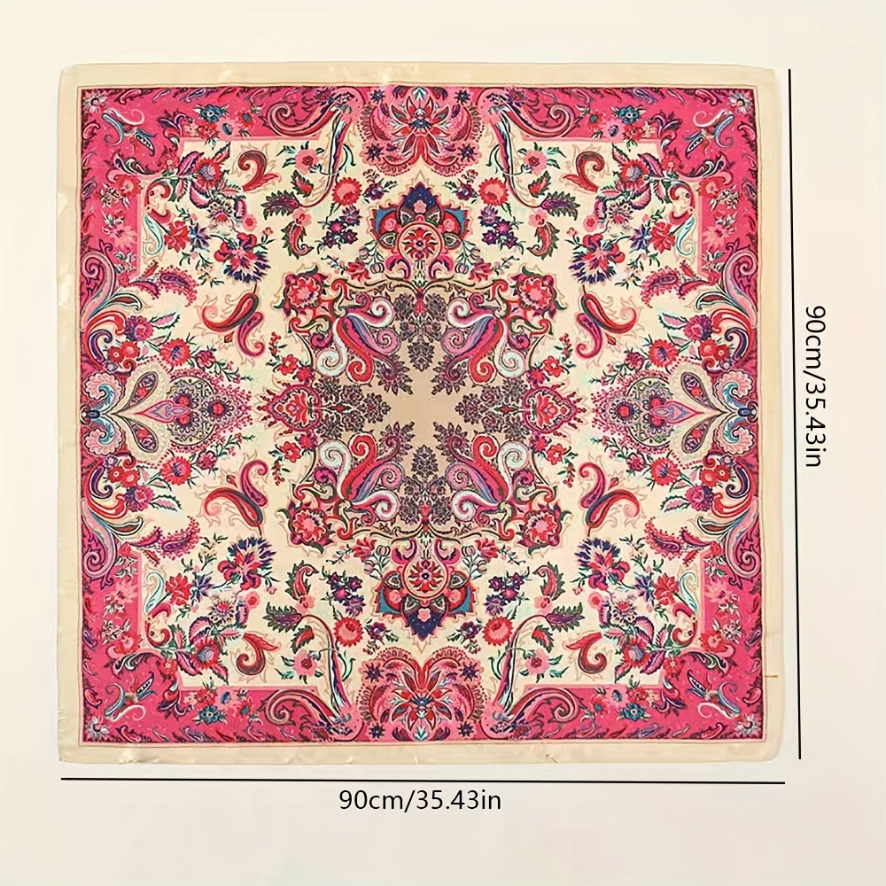 Boho Paisley Print Square Scarf Vintage Satin Bandana Neckerchief
