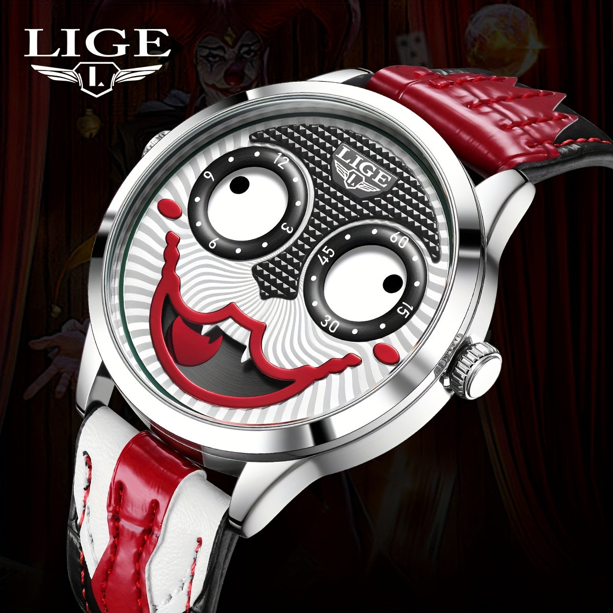LIGE Fun Boys Watch Classic Clown No Pointer Student Quartz Watch Men