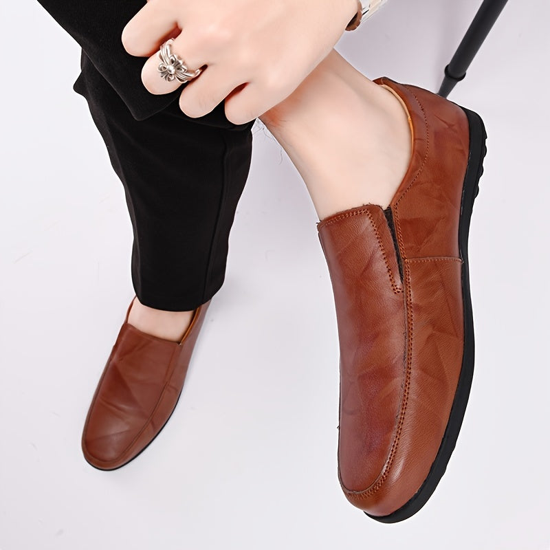 Men's Leather Loafers Lightweight Slip On Shoes