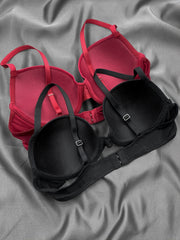 2pcs Solid T Shirt Bras Comfy & Breathable Push Up Bra Women's Lingerie
