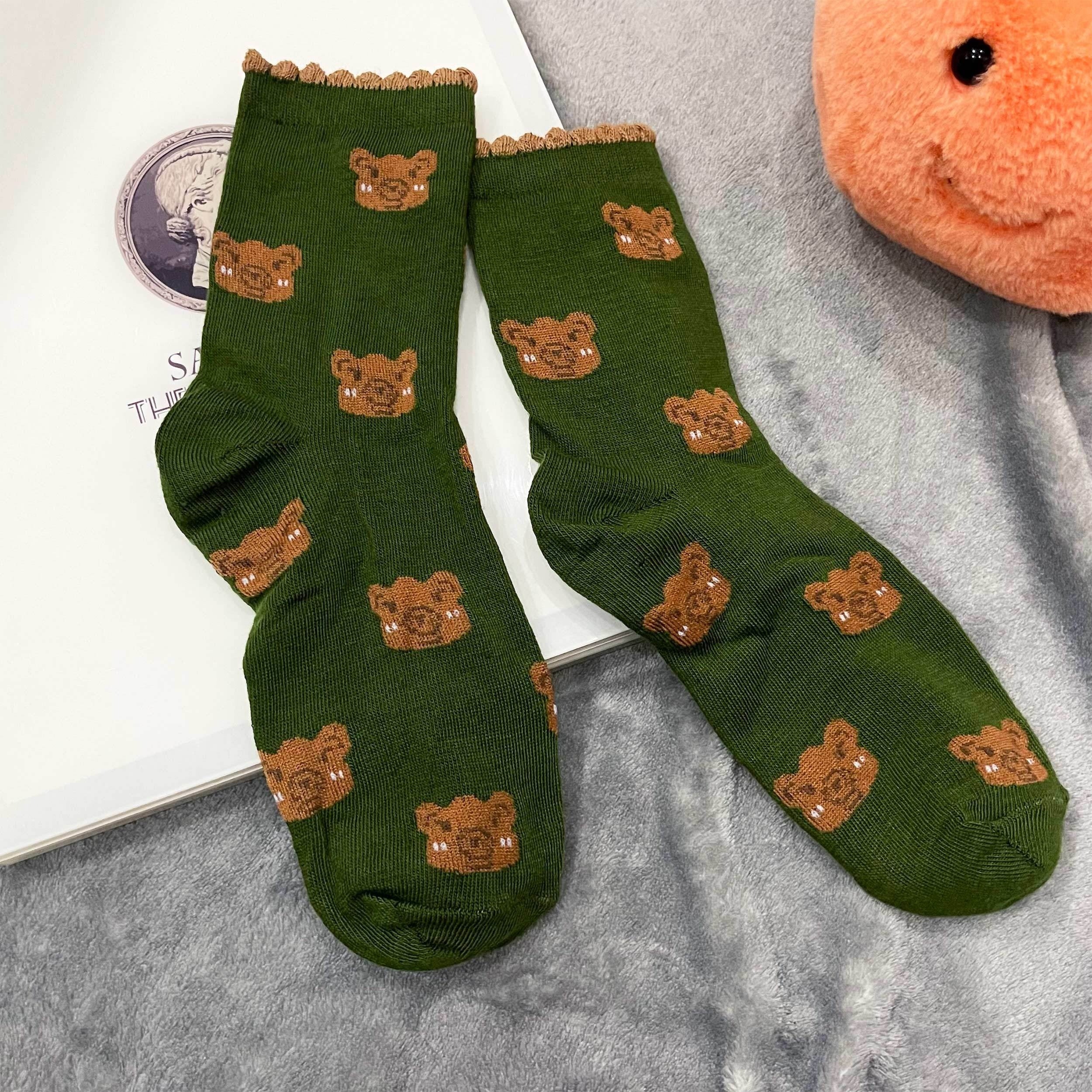 Bear Print Socks Women's Mid Tube Stockings