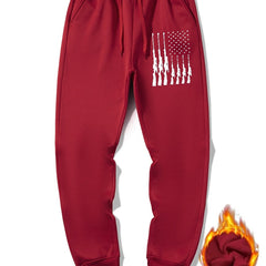 Men's Gun & Star Print Sweatpants Casual Drawstring Joggers for Fall Winter