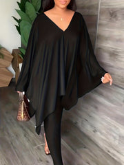 Casual Two Piece Set V Neck Ruched Long Sleeve Tops & Slim Pants
