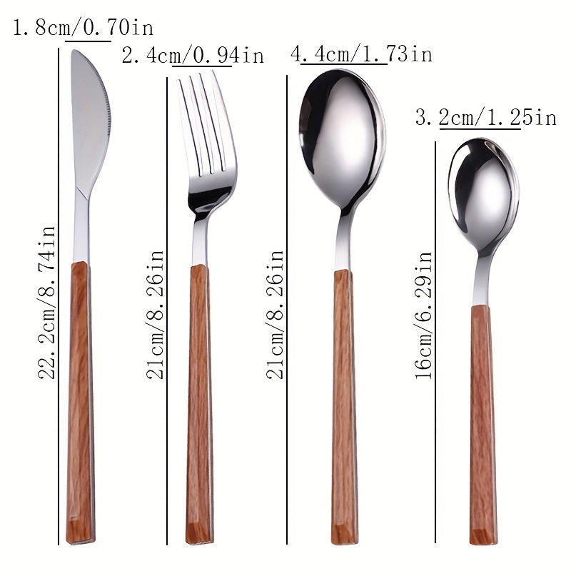 24pcs Stainless Steel Cutlery Set with Wooden Handle