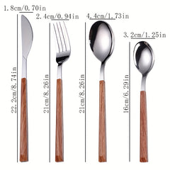 24pcs Stainless Steel Cutlery Set with Wooden Handle