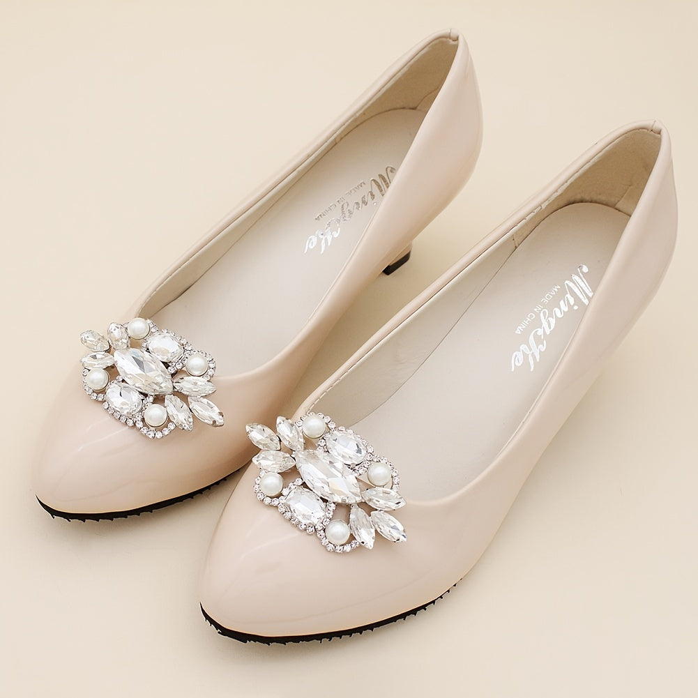 Crystal Shoe Buckles Women Faux Pearl Shoe Clips DIY Craft Decoration
