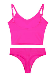 Solid Ribbed Wireless Bra & Thong Set
